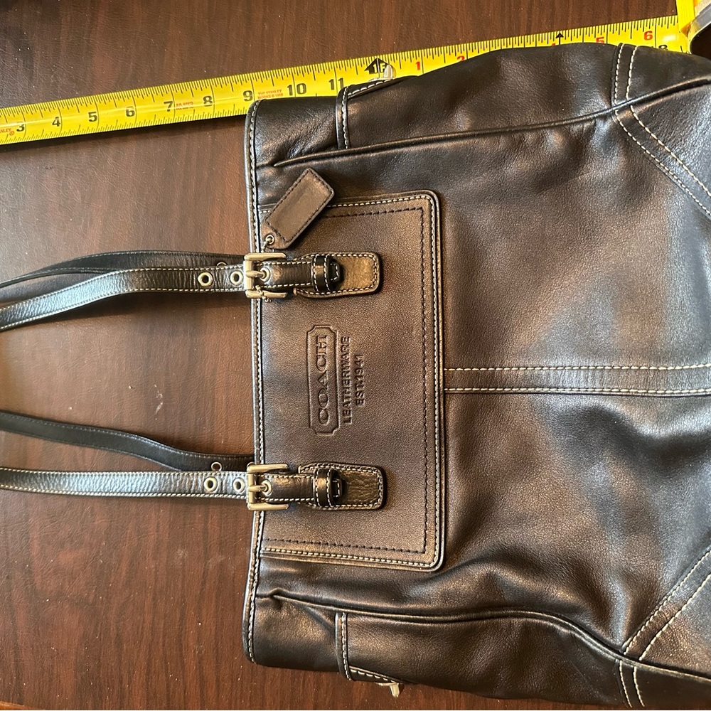 Coach Black Leather Tote with zipper top